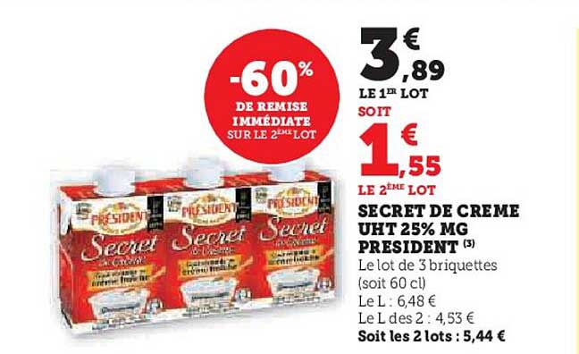 SECRET DE CREME UHT 25% MG PRESIDENT