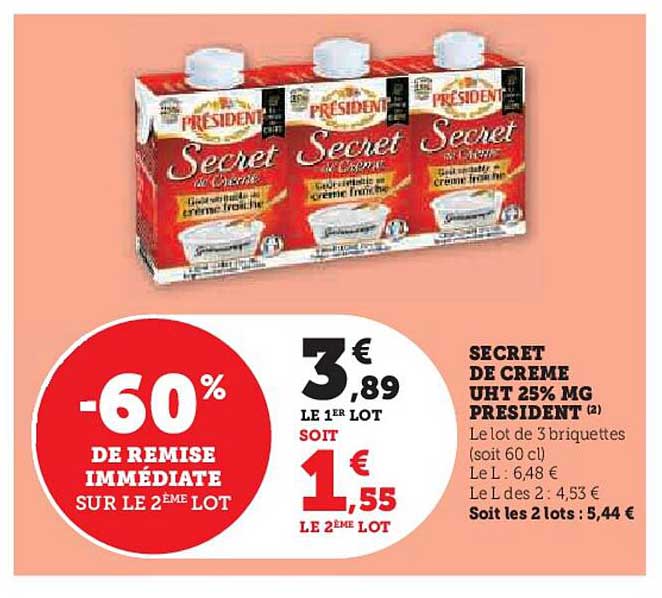 SECRET DE CREME UHT 25% MG PRESIDENT
