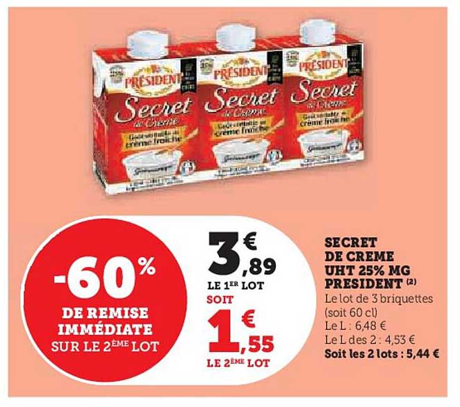 SECRET DE CREME UHT 25% MG PRESIDENT
