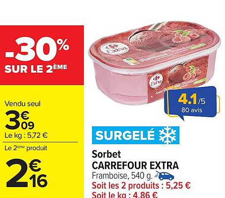 Sorbet CARREFOUR EXTRA Framboise, 540 g