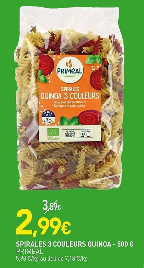 SPIRALES 3 COULEURS QUINOA - 500 G PRIMAL