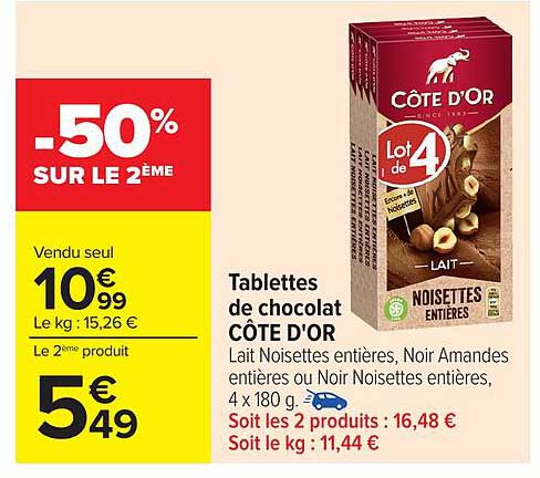 Tablettes de chocolat CÔTE D'OR