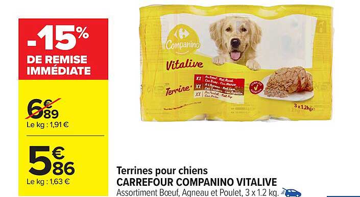 Terrines pour chiens CARREFOUR COMPANINO VITALIVE