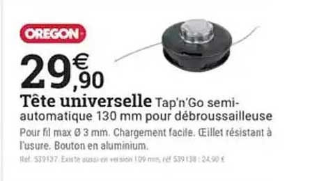 Tête universelle Tap'n'Go semi-automatique 130 mm pour débrousailleuse