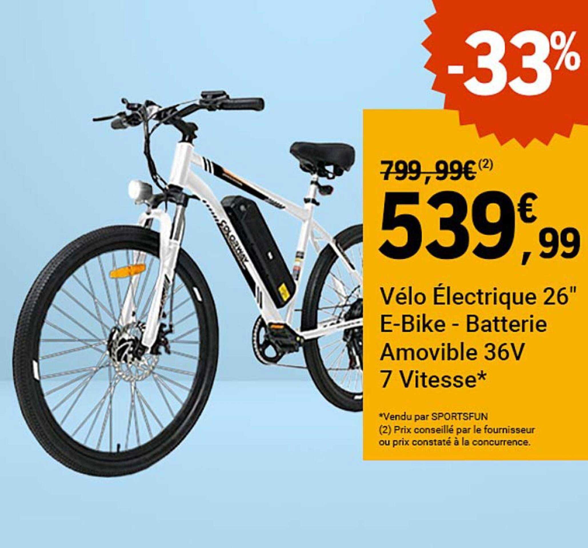 Vélo Électrique 26" E-Bike - Batterie Amovible 36V 7 Vitesse*