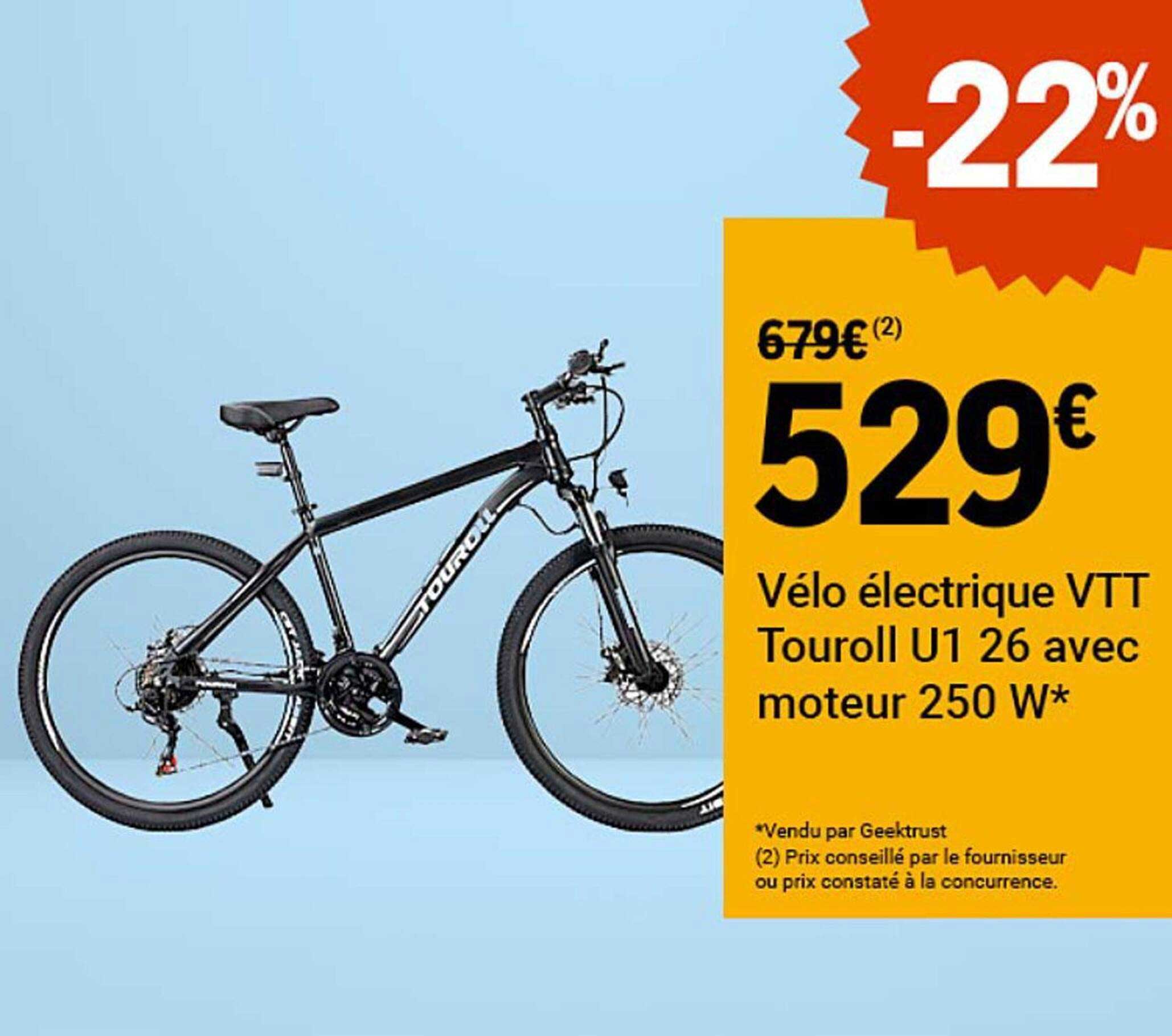 Vélo électrique VTT Touroll U1 26 avec moteur 250 W*