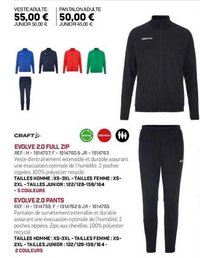 VESTE ADULTE 55,00 € | PANTALON ADULTE 50,00 €