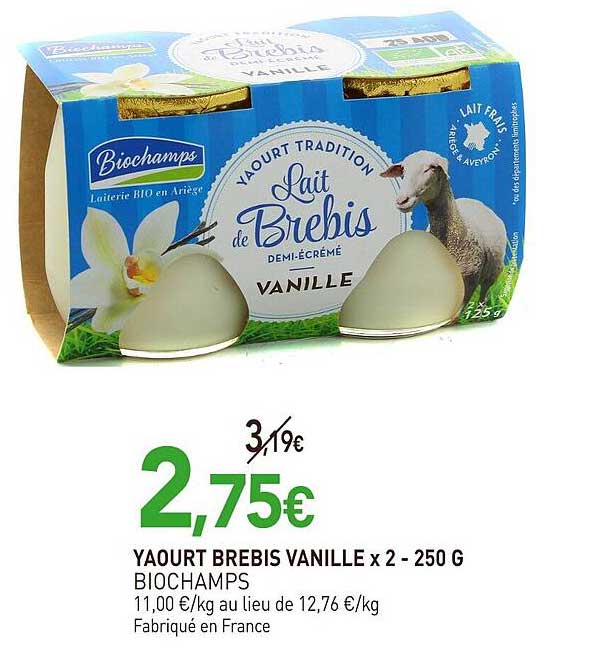 YAOURT BREBIS VANILLE x 2 - 250 G
