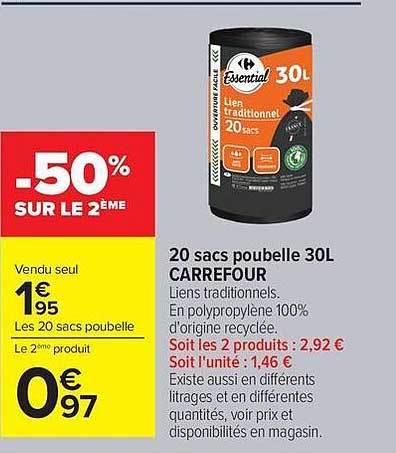 20 sacs poubelle 30L CARREFOUR