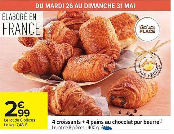 4 croissants + 4 pains au chocolat pur beurre