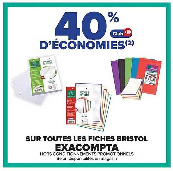 40% d'économies Club Carrefour sur toutes les fiches bristol Exacompta