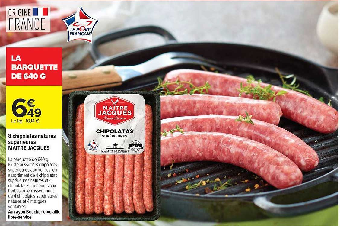 8 chipolatas natures supérieures MAITRE JACQUES