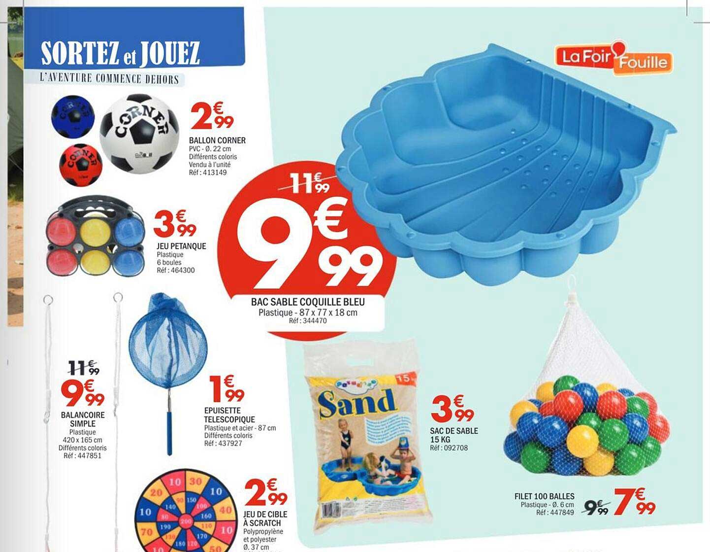 Bac sable coquille bleu