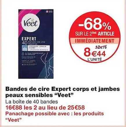 Bandes de cire Expert corps et jambes peaux sensibles “Veet”