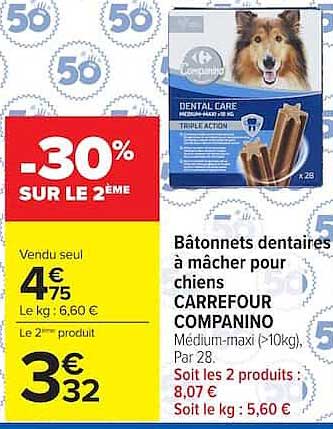 Bâtonnets dentaires à mâcher pour chiens CARREFOUR COMPANINO