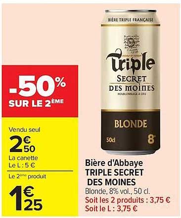 Bière d'Abbaye TRIPLE SECRET DES MOINES
