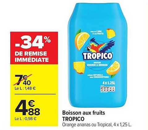Boisson aux fruits TROPICO Orange ananas ou Tropical, 4 x 1,25 L