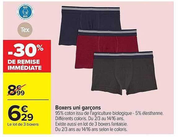 Boxers uni garçons
