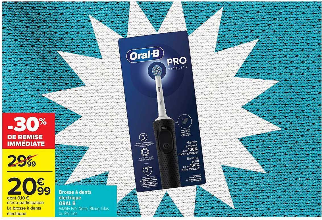 Brosse à dents électrique ORAL B Vitality Pro: Noire, Bleue, Lilas ou Roi Lion