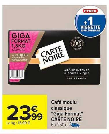 Café moulu classique "Giga Format" CARTE NOIRE 6 x 250 g.
