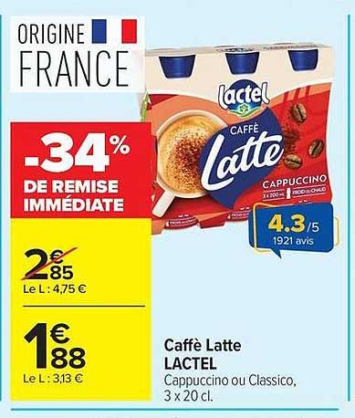 Caffé Latte LACTEL Cappuccino ou Classico, 3 x 20 cl.