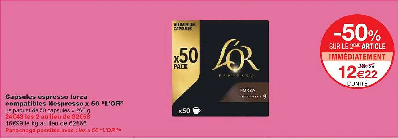 Capsules espresso forza compatibles Nespresso x 50 “L’OR”