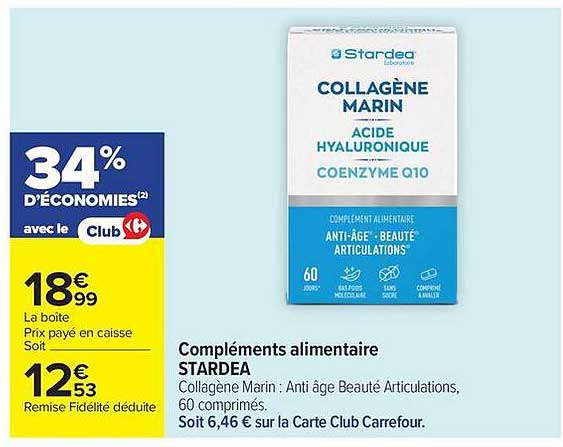 Compléments alimentaire STARDEA Collagène Marin : Anti âge Beauté Articulations, 60 comprimés.