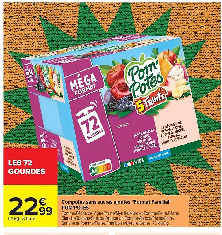 Compotes sans sucres ajoutés "Format Familial" POM'POTES
