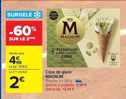 Cône de glace MAGNUM Pistache, 4 x 260 g