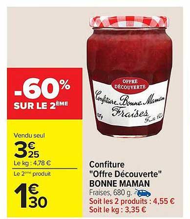 Confiture "Offre Découverte" BONNE MAMAN Fraises, 680 g.
