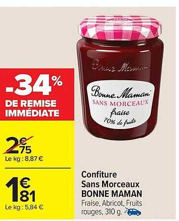 Confiture Sans Morceaux BONNE MAMAN Fraise, Abricot, Fruits rouges, 310 g