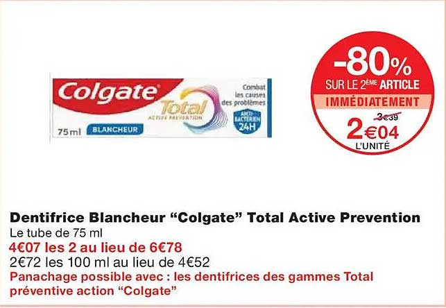 Dentifrice Blancheur “Colgate” Total Active Prevention
