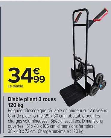 Diable pliant 3 roues 120 kg