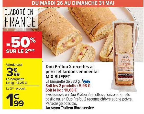 Duo Préfou 2 recettes ail persil et lardons emmental MIX BUFFET