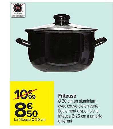 Friteuse Ø 20 cm en aluminium avec couvercle en verre. Egalement disponible la friteuse Ø 26 cm à un prix différent