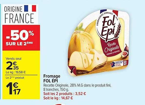 Fromage FOL ÉPI Recette Originale, 28% M.G dans le produit fini, 8 tranches