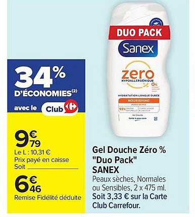 Gel Douche Zéro % "Duo Pack" SANEX