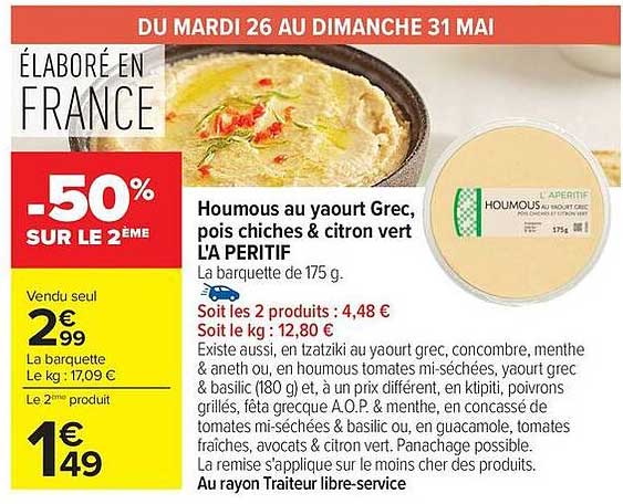 Houmous au yaourt Grec, pois chiches & citron vert LA PERITIF