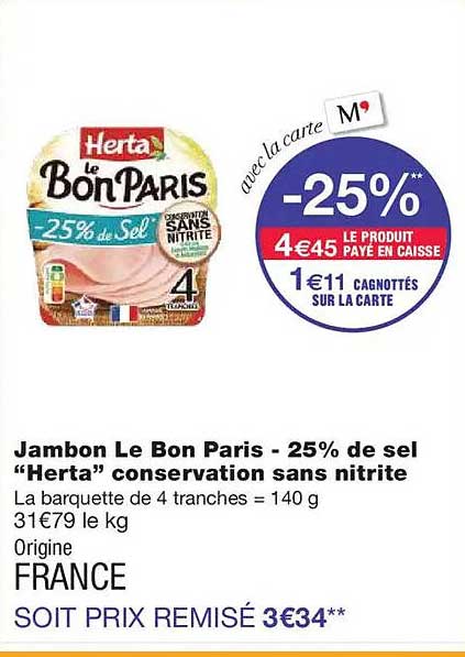 Promo Jambon - Le Bon Paris Herta À L'étouffée - Conservation Sans ...