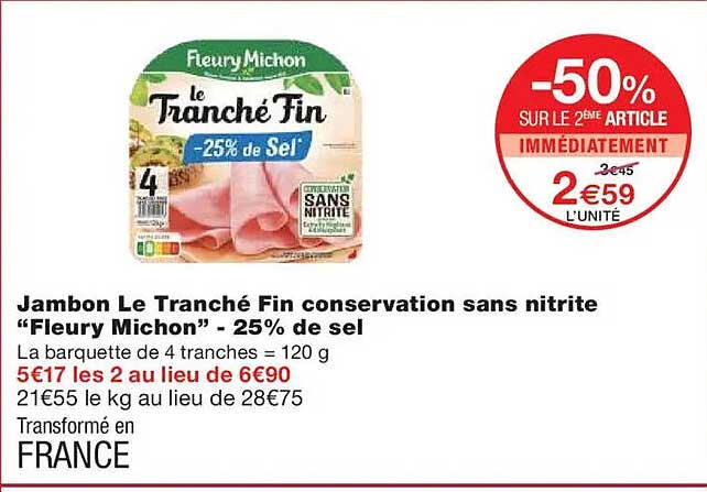 Promo Jambon Au Superieur A L'etouffee Conservation Sans Nitrite Fleury ...