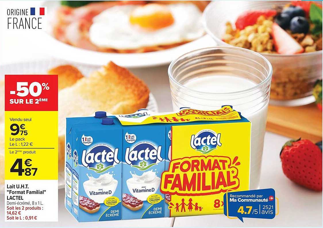 Lait U.H.T. "Format Familial" LACTEL