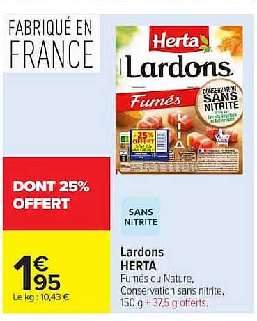 Promo Lardons Fumés Conservation Sans Nitrite Herta chez Intermarché ...