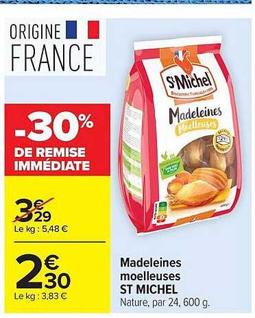 Madeleines moelleuses ST MICHEL Nature, par 24, 600 g.