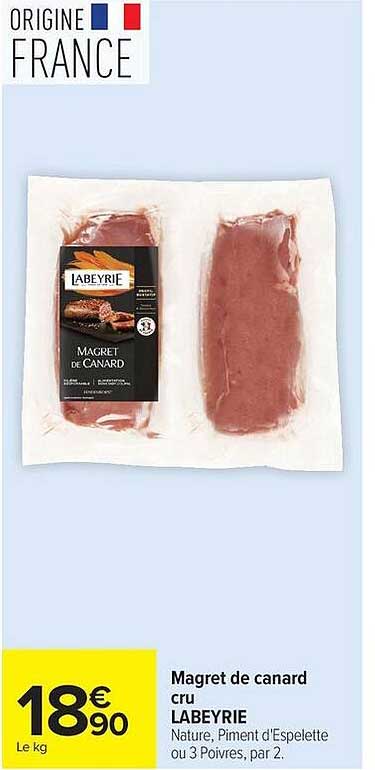 Magret de canard cru LABEYRIE Nature, Piment d'Espelette ou 3 Poivres, par 2.