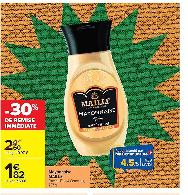 Mayonnaise MAILLE Fine ou Fine & Gourmets, 237 g
