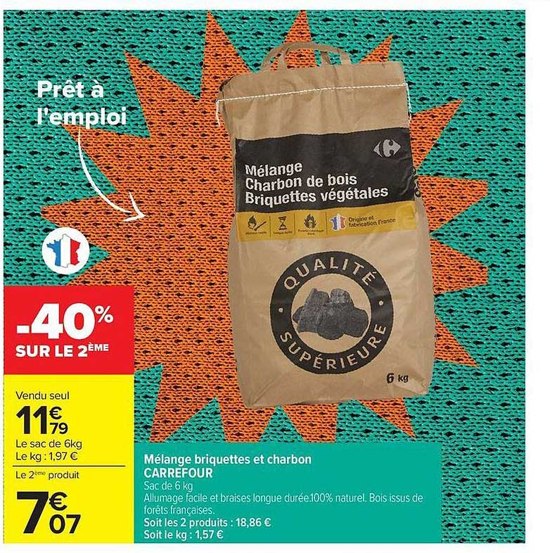 Mélange briquettes et charbon CARREFOUR