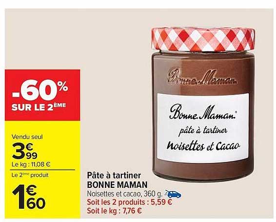 Pâte à tartiner BONNE MAMAN Noisettes et cacao, 360 g