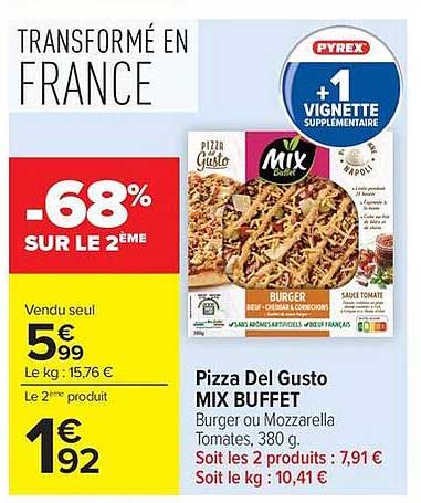 Pizza Del Gusto MIX BUFFET Burger ou Mozzarella Tomates, 380 g.