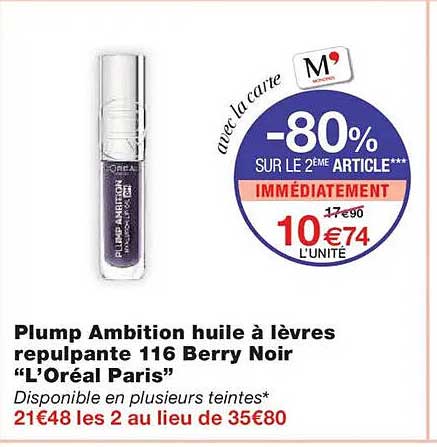 Plump Ambition huile à lèvres repulpante 116 Berry Noir “L’Oréal Paris”