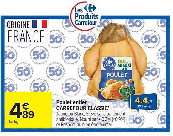 Poulet entier CARREFOUR CLASSIC'